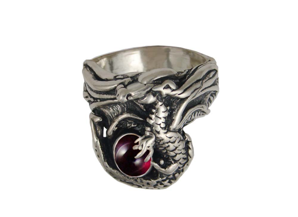 Sterling Silver Garnet Dragon Ring Size 7